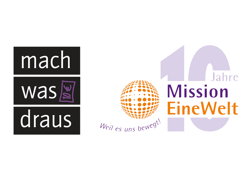 Logos "mach was draus" und "Mission EineWelt"